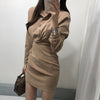 Suede Ruched Mini Shirt Dress