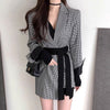 Designer Asymmetrical High-Low Blazer in Plaids with Belt