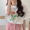 Pink Tulip Print Cotton T-Shirt