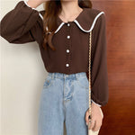 Large Collar Color Contrast Textured Blouse