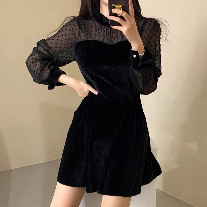 Lace Velvet Black Mini Dress