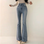 High Rise Denim Flared Leg Pants