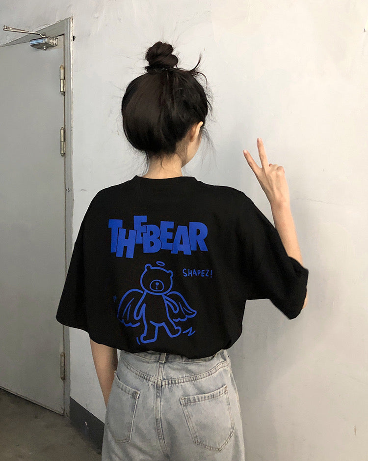 Blue Bear Print Cotton T-Shirt