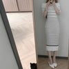 Ribbed Knit Stripe Midi Dress