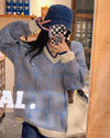 Multicolor Plaid Oversized V-Neck Sweater