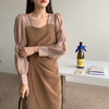 Sheer Sleeves Two Tone Ruched Dress