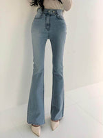 High Rise Denim Flared Leg Pants