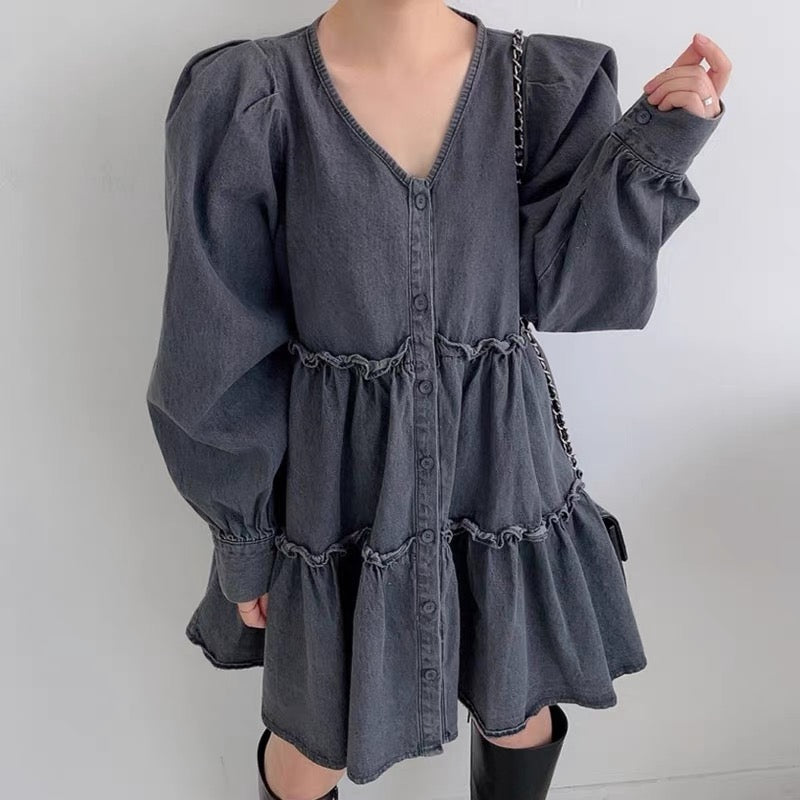 Denim Babydoll Tiered Dress