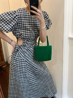 Gingham Midi Dress with Waist Cut Outs