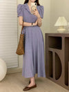 Short Sleeve Lavender Polka Dot Midi Dress with Notched Lapels