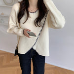 Designer Crew Neck Sweater with Contrasting Stitches