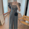 Square Neck Puffed Short Sleeve Wide Leg Jumpsuit