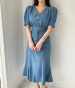 Denim V-Neck Fishtail Dress