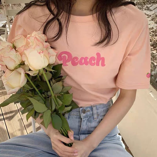 Peach Embroidered Cotton T-Shirt