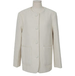 Minimalist Round Neck Ivory Tweed Jacket