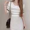 Ribbed Knit Stripe Midi Dress