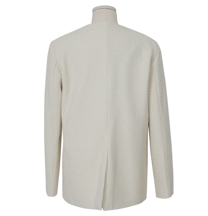 Minimalist Round Neck Ivory Tweed Jacket