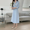 Long Sleeve Chiffon One Button Shirt Dress