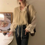 Chiffon Long Sleeve Ruffle Tie Neck Blouse with Knit Vest