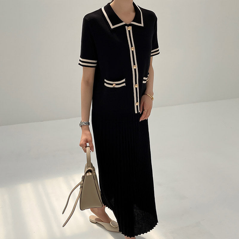 Color Contrast Polo Knit Dress