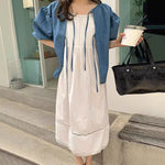 Denim Cardigan with Pleated Sling Dress Set