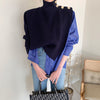 Designer Asymmetrical Turtleneck Knitted Cape Spliced with Shirt