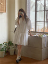 White Cotton Dress with Scalloped Lace Trims