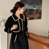 French Style Contrast Trim Double Face Wool Blend Belted Coat