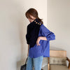 Designer Asymmetrical Turtleneck Knitted Cape Spliced with Shirt