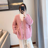 Chunky Knit V-Neck Oversized Cardigan with Frayed Trims