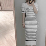 Ribbed Knit Stripe Midi Dress