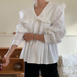 Babydoll Pleated Blouse with Oversized Collar