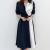 Korean Style Color Block Shirt Dress