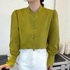 Oriental Style Long Sleeve Mock Neck Blouse with Frog Buttons