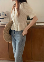 Loose Knit V-Neck Peplum Top