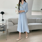 Long Sleeve Chiffon One Button Shirt Dress