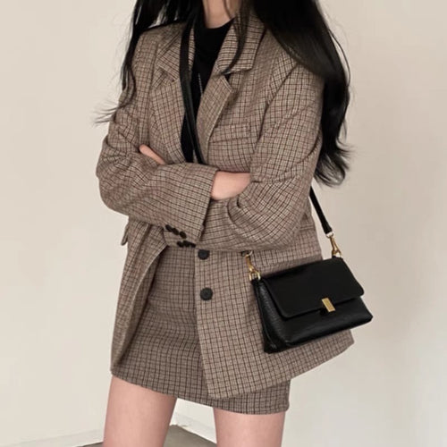 Korean Style Oversized Blazer Set in Plaids