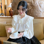 Ruffled Neck Pleated Balloon Sleeve Blouse