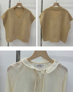 Chiffon Long Sleeve Ruffle Tie Neck Blouse with Knit Vest