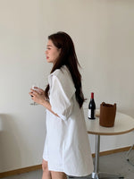 Designer Button-Up Shirt Dress with Oversized Cross-Over Collar