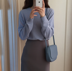 Morandi Colored V-Neck Sweater & Pencil Skirt Set