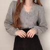 Long Sleeve Soft Knit Top with Lace Neckline