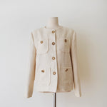 Classic Crew Neck Tweed Jacket with Gold Buttons