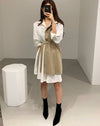 Color Block Metal Ring Belted Shirt Dress