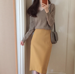 Morandi Colored V-Neck Sweater & Pencil Skirt Set