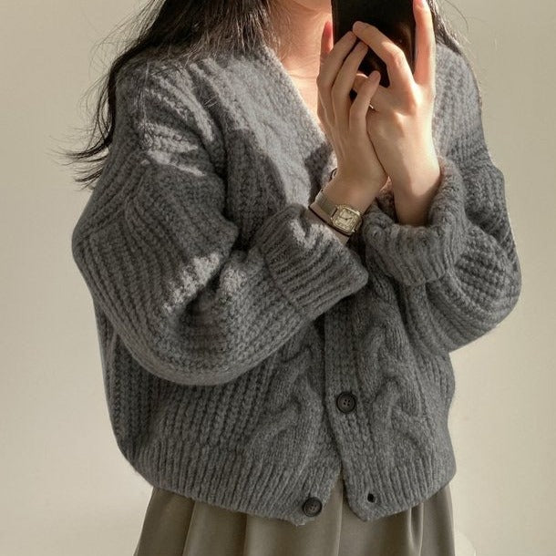 Loose Knit Braided Cable Cardigan