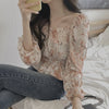 Romantic Floral Chiffon Square Neck Blouse