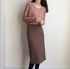 Morandi Colored V-Neck Sweater & Pencil Skirt Set