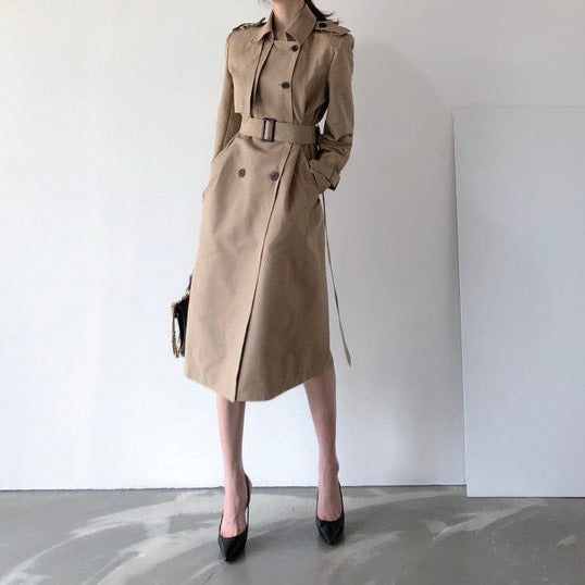 Long Double-Breasted Trench Coat