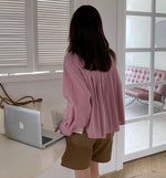 A-Line Long Sleeve Pleated Back Button-Up Shirt